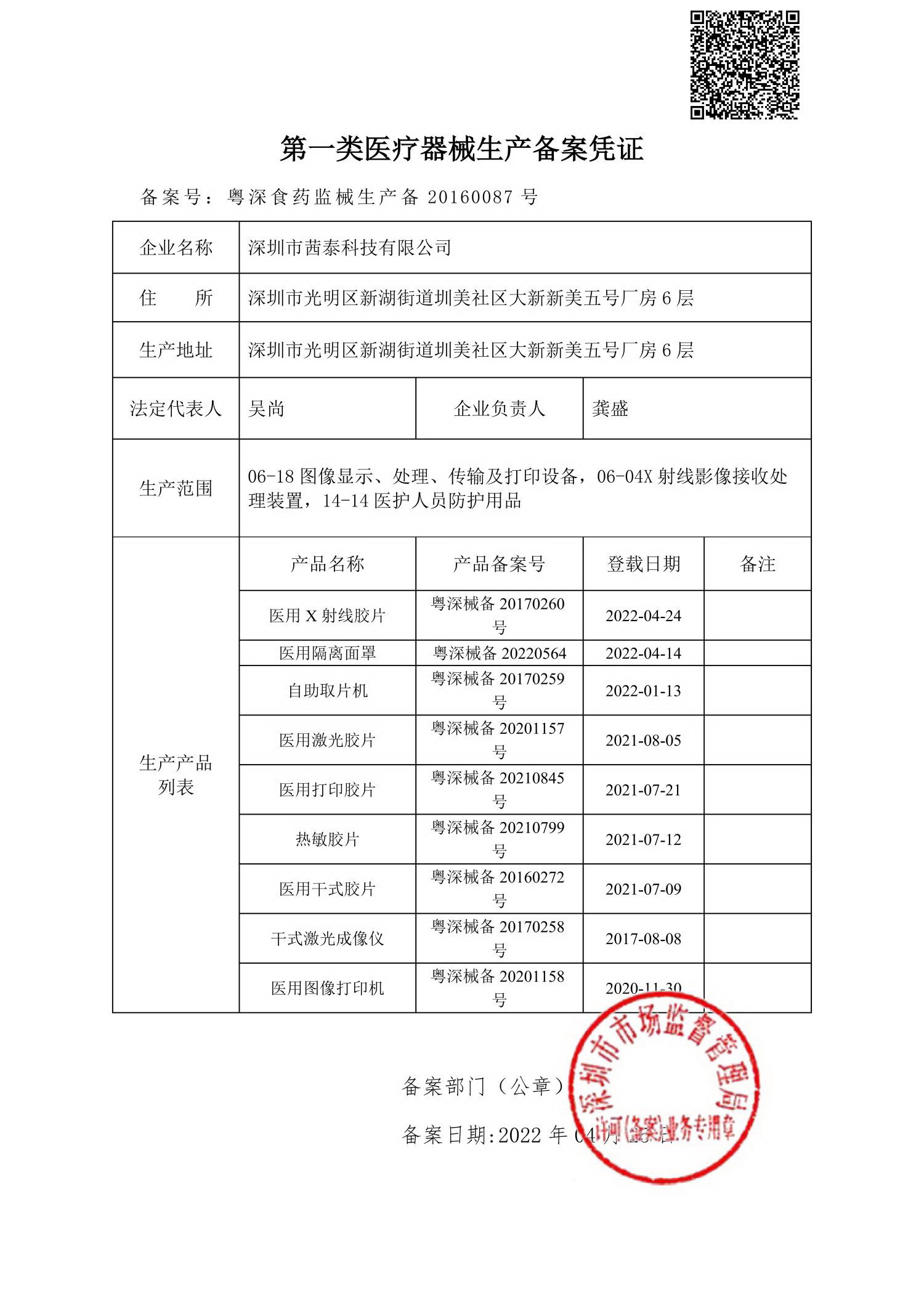 河北省医疗器械备案表